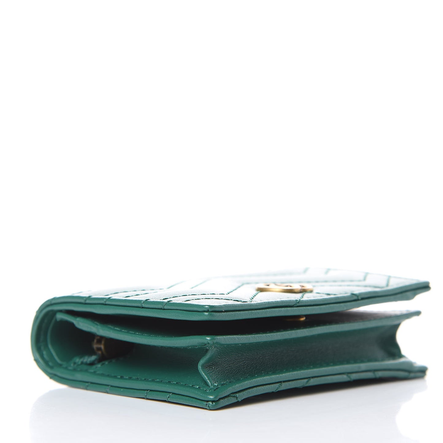 Calfskin Matelasse GG Marmont Card Case Wallet Emerald