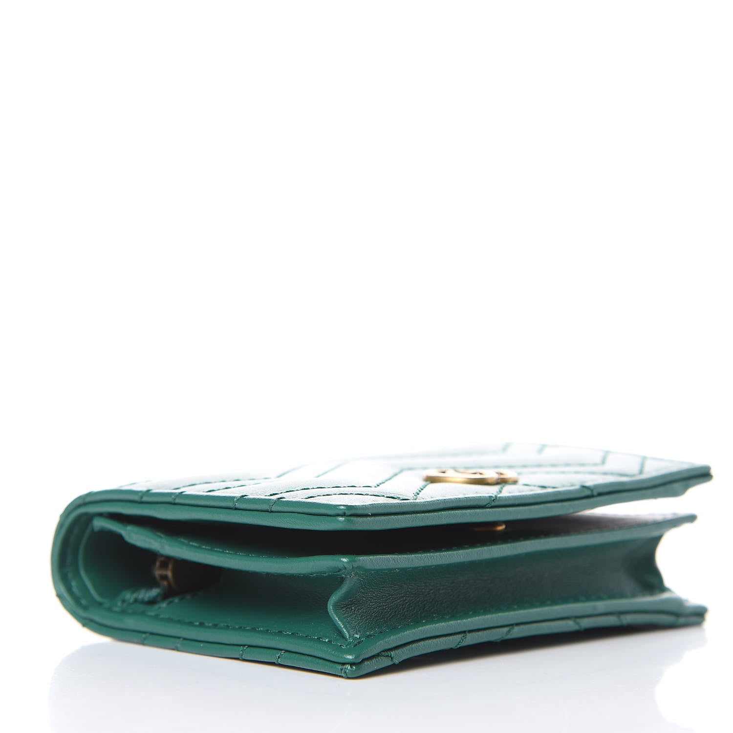 Gucci Calfskin Matelasse GG Marmont Card Case Wallet Emerald 4 of 8