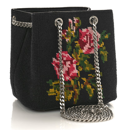 Saint Laurent Woven Wool Embroidered Baby Emmanuelle Bucket Bag Black 3 of 8