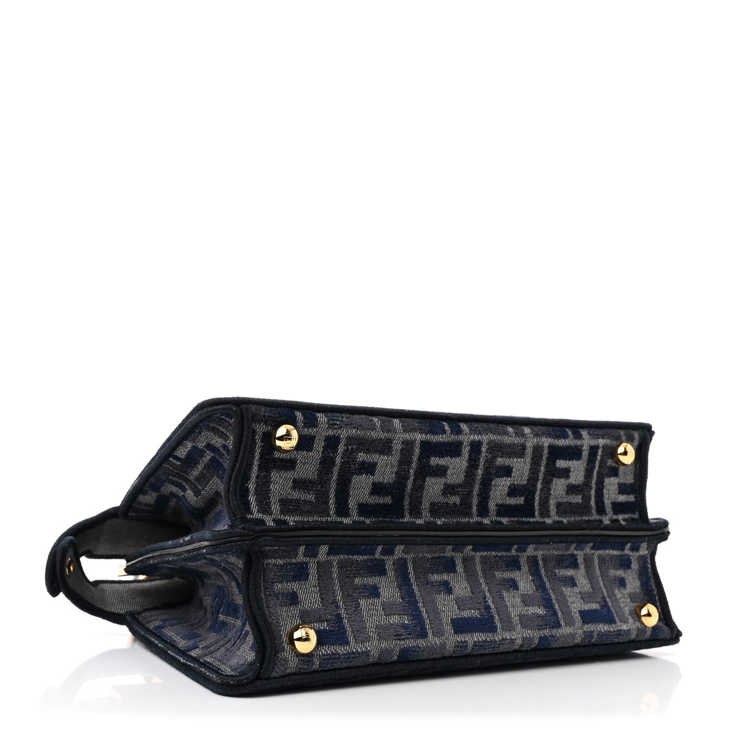 Fendi Chenille Vitello Seta FF Small Peekaboo I SEE U Satchel Grigio Blue Notte 4 of 13