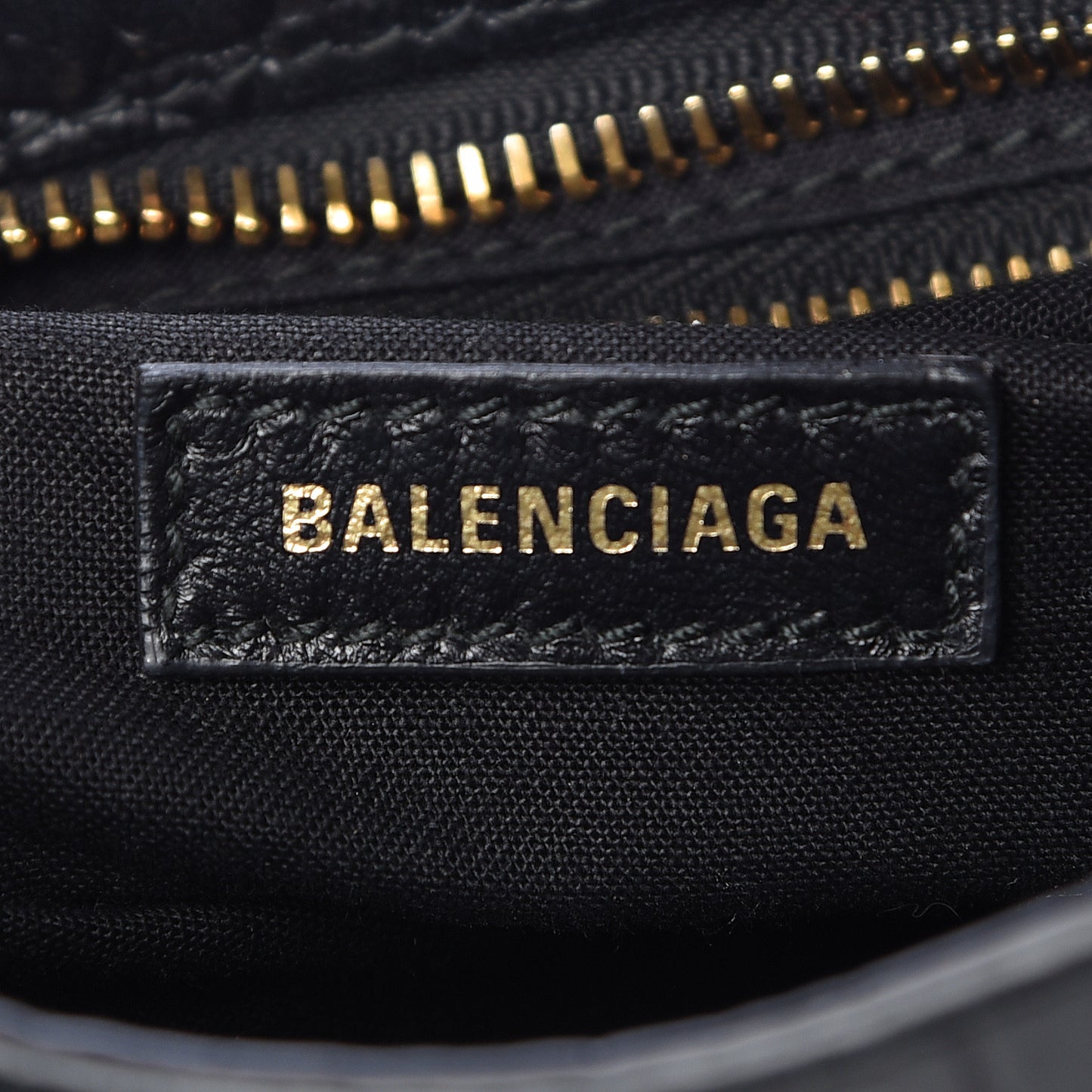 Calfskin Crocodile Embossed Gold Metallic Edge Hardware Mini City Black