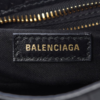 Balenciaga Calfskin Crocodile Embossed Gold Metallic Edge Hardware Mini City Black 6 of 10