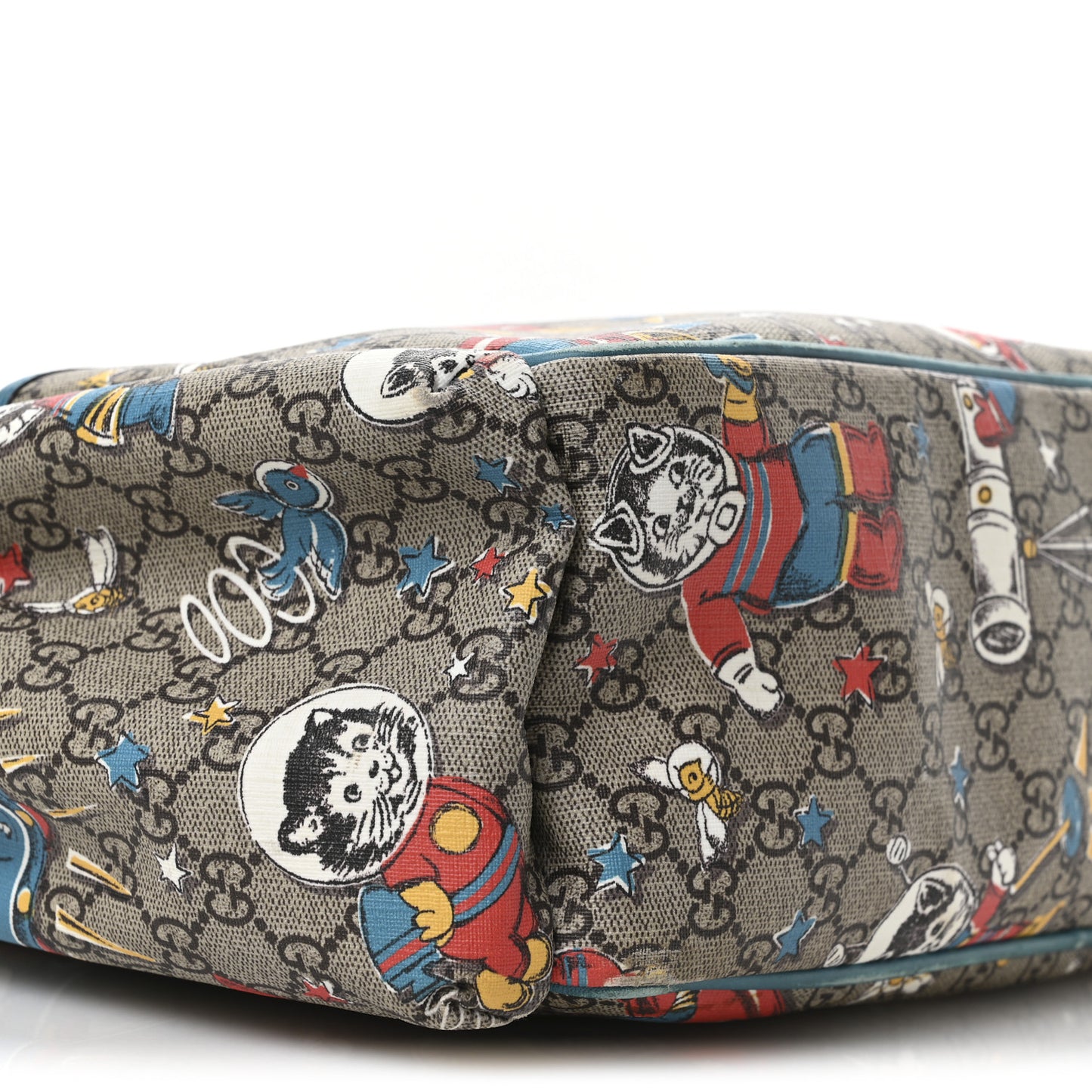 GG Supreme Monogram Space Cats Diaper Bag Turquoise