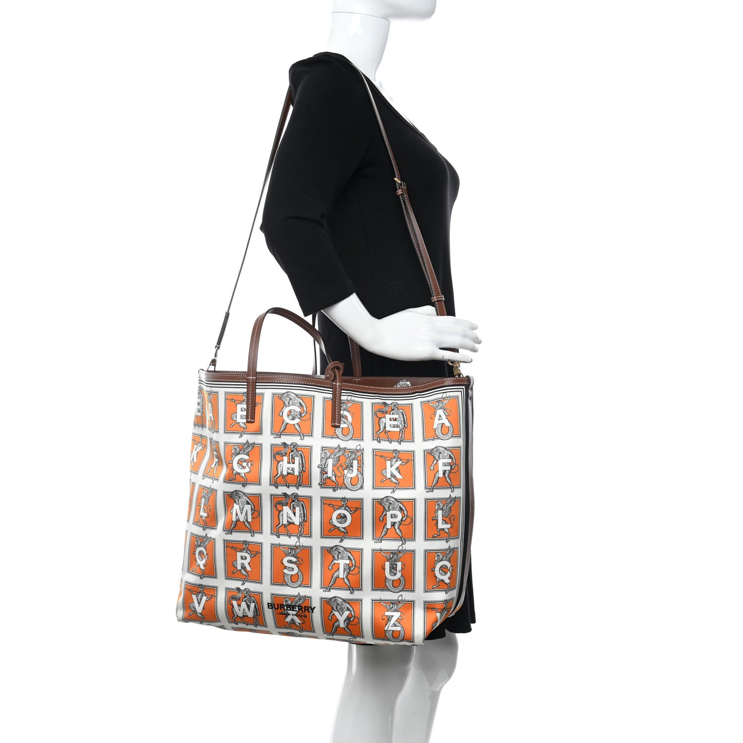 Burberry Satin Mythical Alphabet Print Bag Orange White 2 of 10