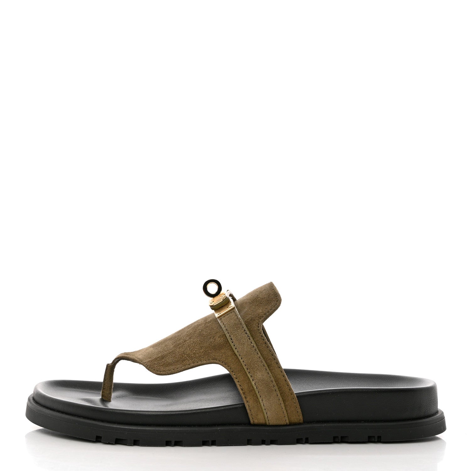 Hermes Suede Goatskin Womens Empire Sandals 37 Vert Toundra 1 of 10