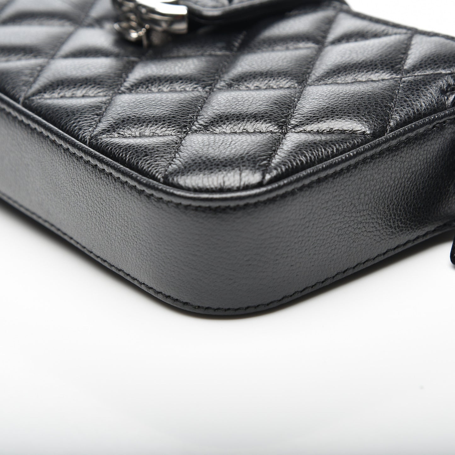 Grained Calfskin Quilted CC Box Clutch With Chain Black