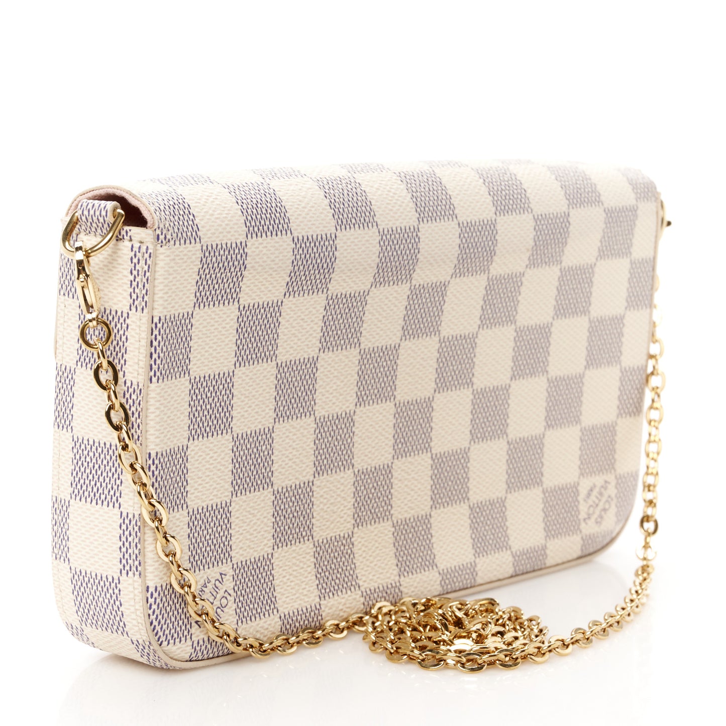 Damier Azur Pochette Felicie Chain Wallet Rose Ballerine