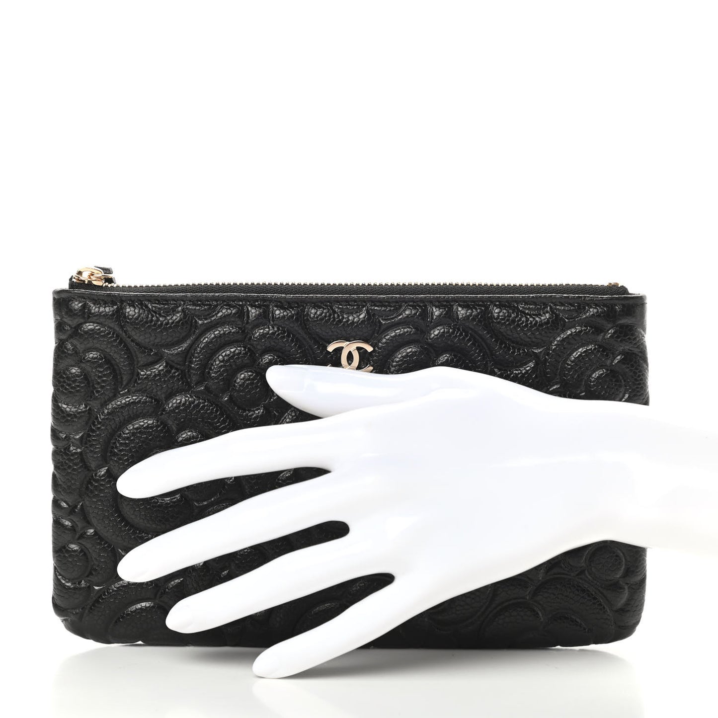 Caviar Camellia Embossed Cosmetic Pouch Black