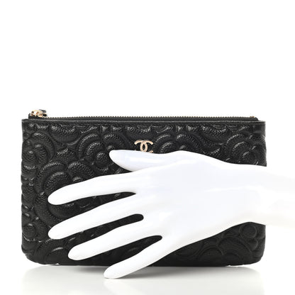 Chanel Caviar Camellia Embossed Cosmetic Pouch Black 2 of 8
