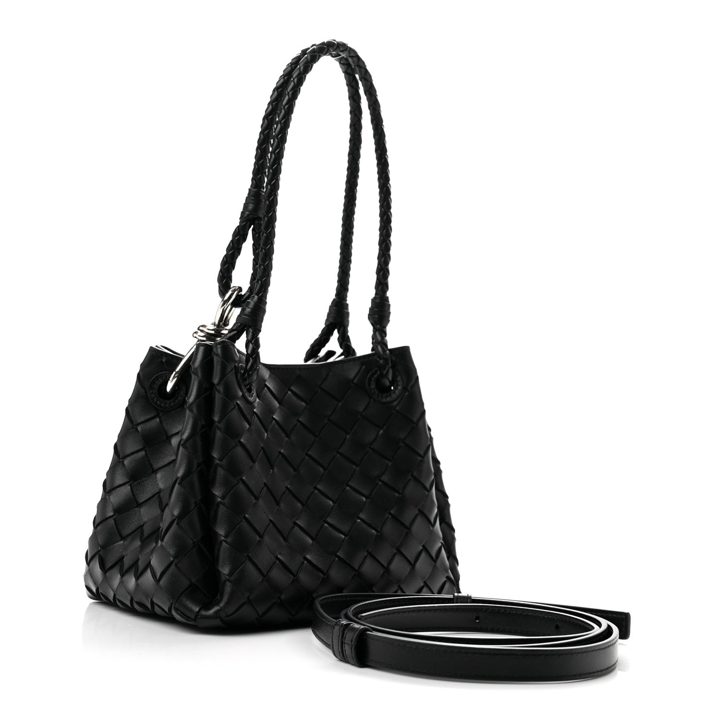Nappa Intrecciato Small Parachute Shoulder Bag Black