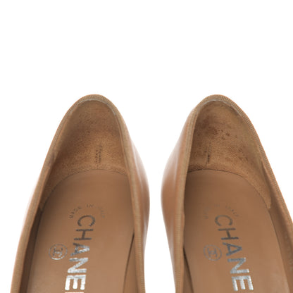 Chanel Lambskin Cap Toe CC Pumps 35 Beige Black 9 of 12