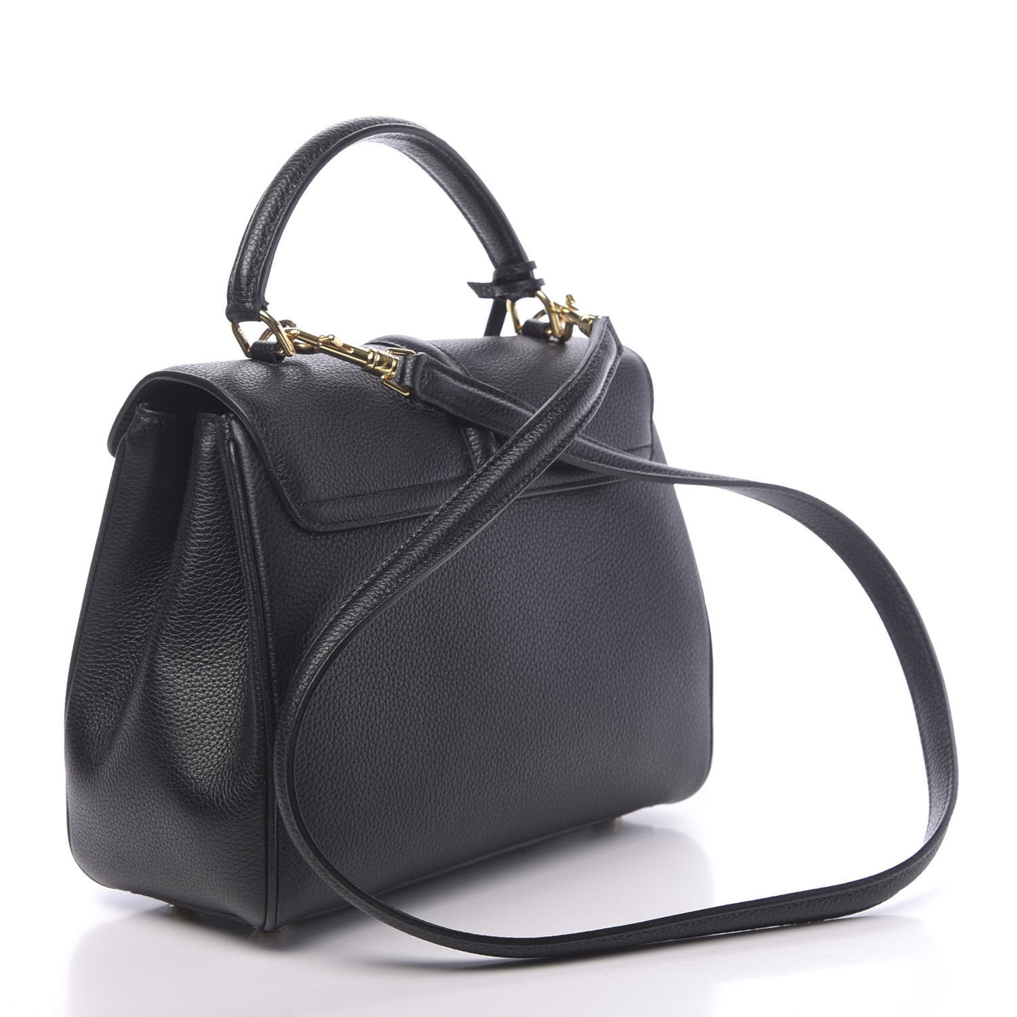 Grained Calfskin Small 16 Top Handle Bag Black