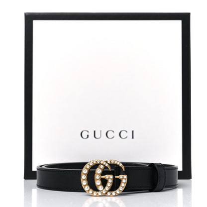 Gucci Moon Calfskin Pearl Double G 20mm Belt 80 32 Black Cream 6 of 6