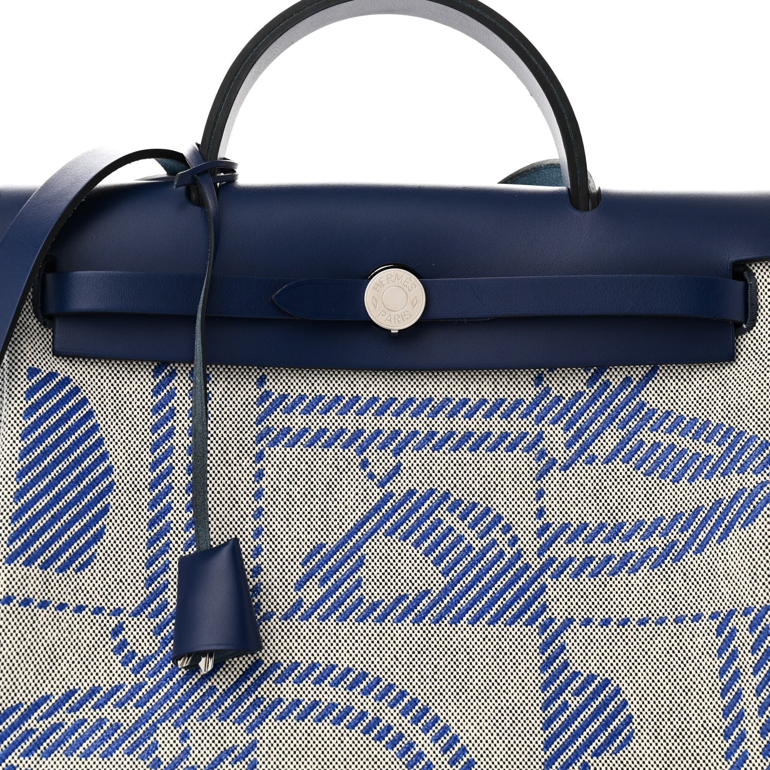 Hermes Vache Hunter Toile H Brides de Gala Herbag Zip Retourne 31 PM Bleu De France Ecru Black 9 of 12