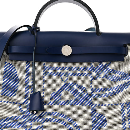 Hermes Vache Hunter Toile H Brides de Gala Herbag Zip Retourne 31 PM Bleu De France Ecru Black 9 of 12