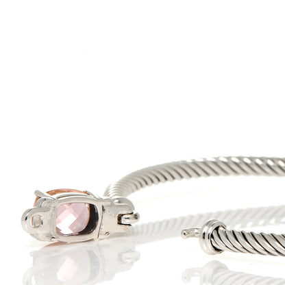 David Yurman Sterling Silver Diamond Morganite 3mm Petite Wheaton Bracelet 5 of 7