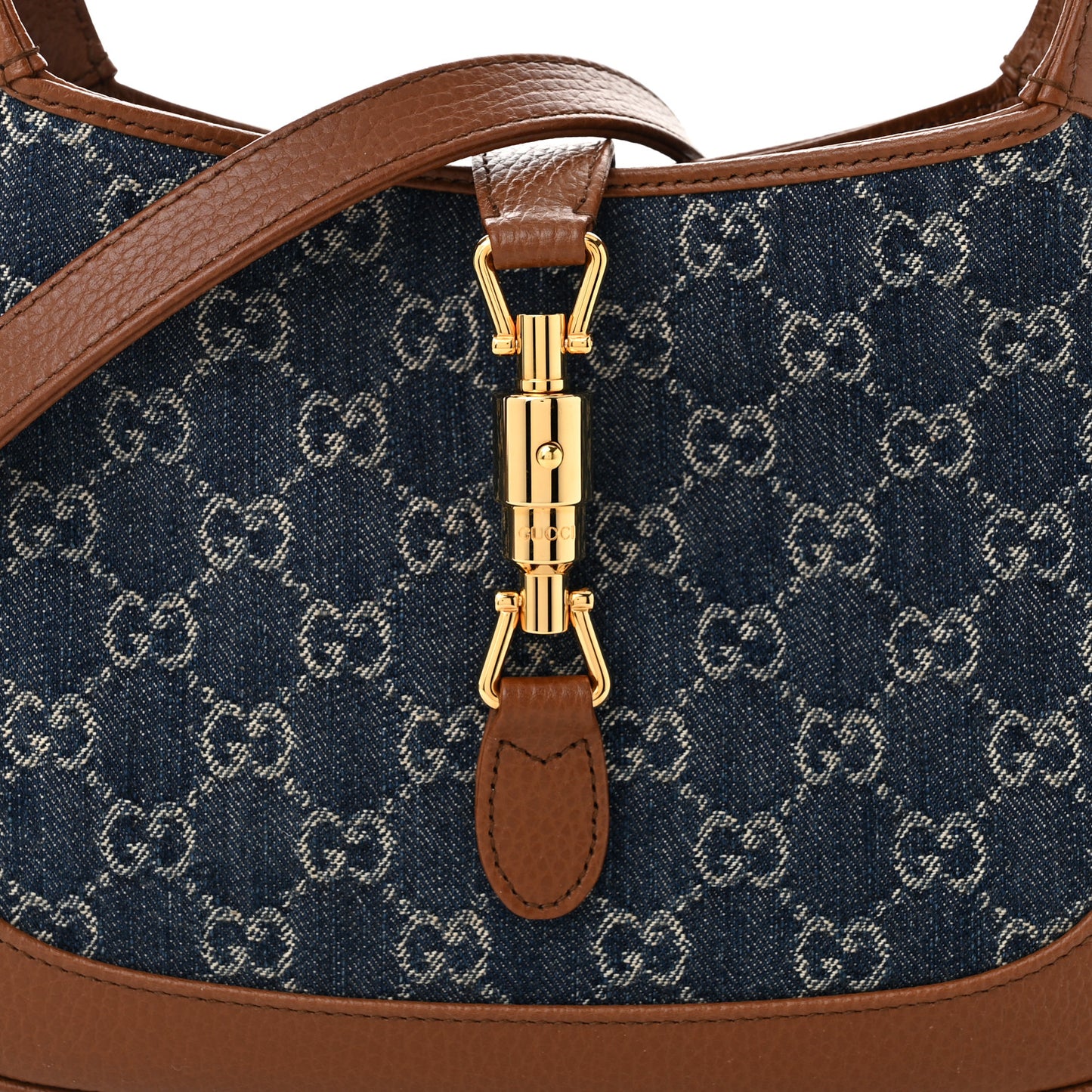 New Denim GG Monogram Calfskin Small Jackie 1961 Hobo Blue Tea Cuir