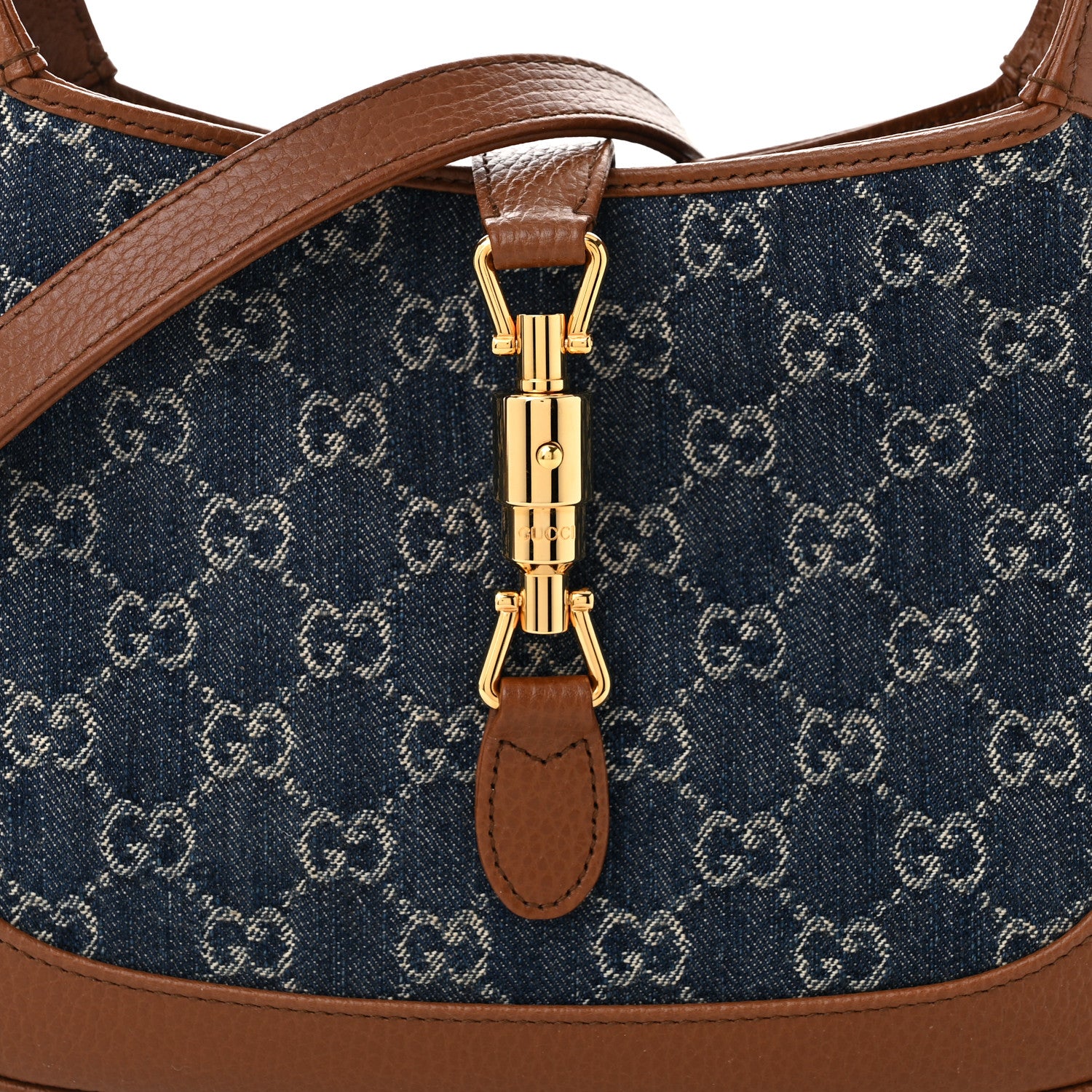 Gucci New Denim GG Monogram Calfskin Small Jackie 1961 Hobo Blue Tea Cuir 8 of 10