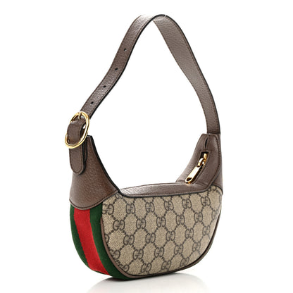 Gucci GG Supreme Monogram Textured Calfskin Web Mini Ophidia Half Moon Hobo Beige Ebony New Acero 3 of 19