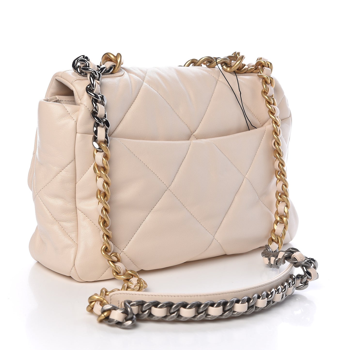 Lambskin Quilted Large 19 Flap Light Beige