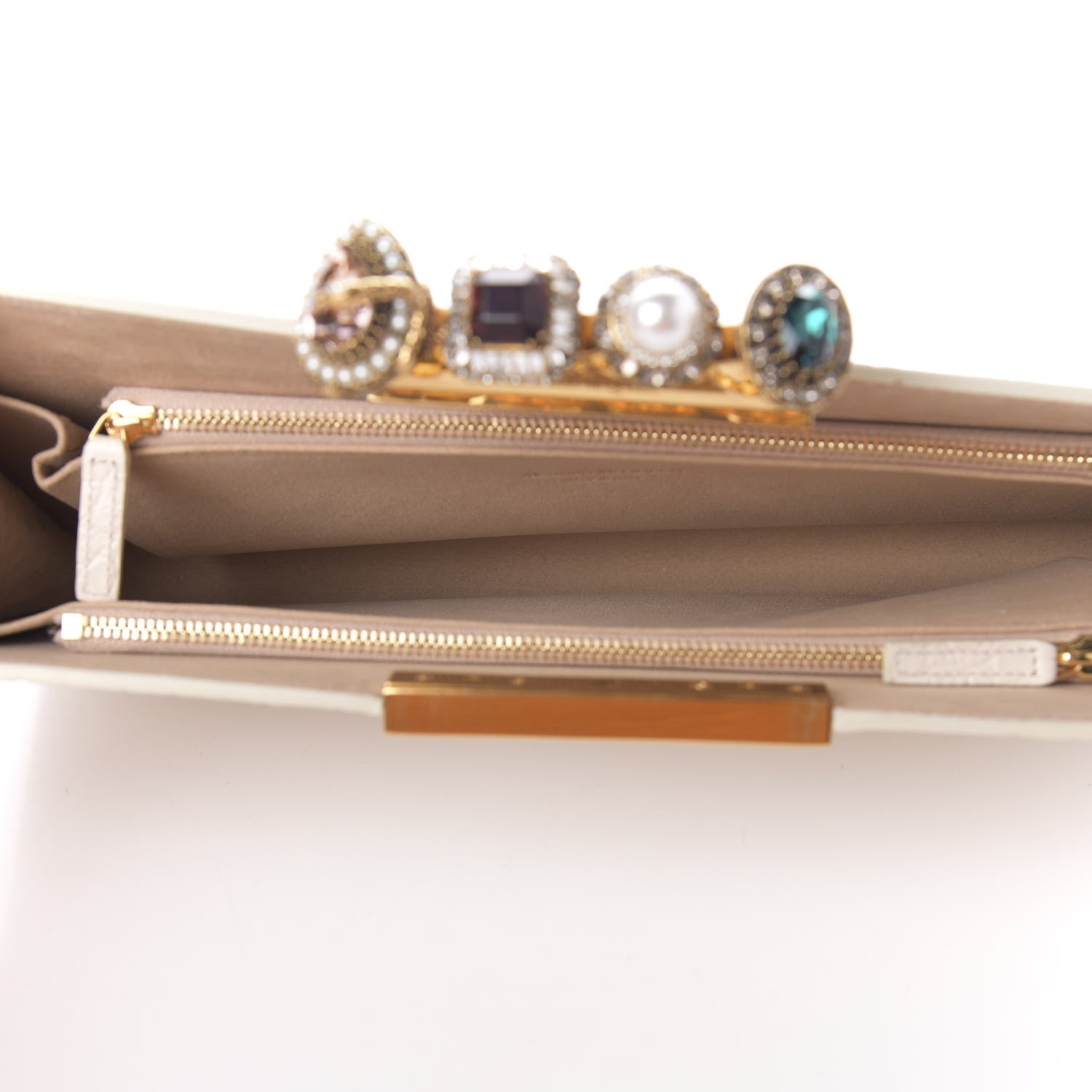 Alexander McQueen Calfskin Crocodile Embossed Knuckle Flat Clutch Off White Gold 5 of 10