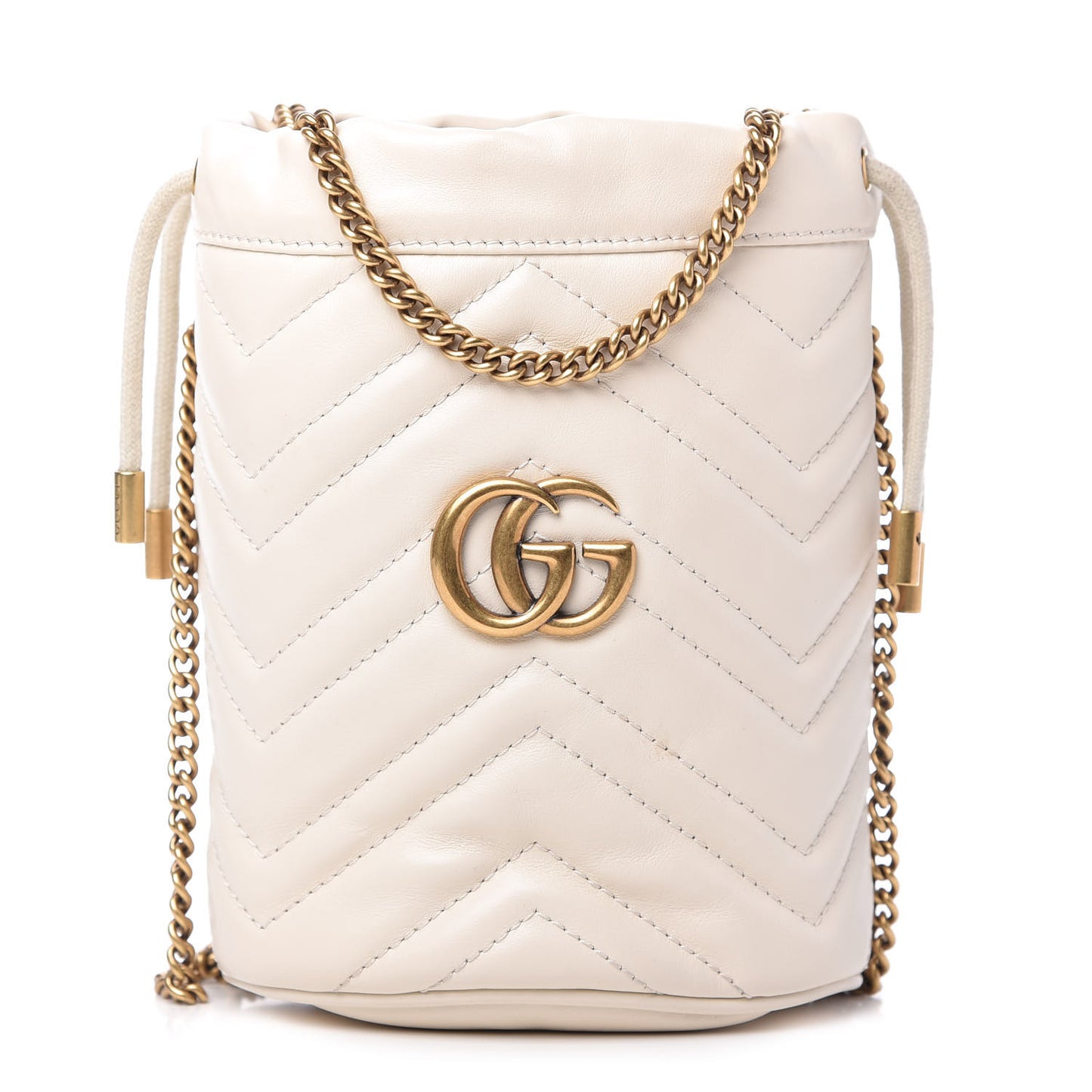 Calfskin Matelasse Mini GG Marmont 2.0 Bucket Bag White
