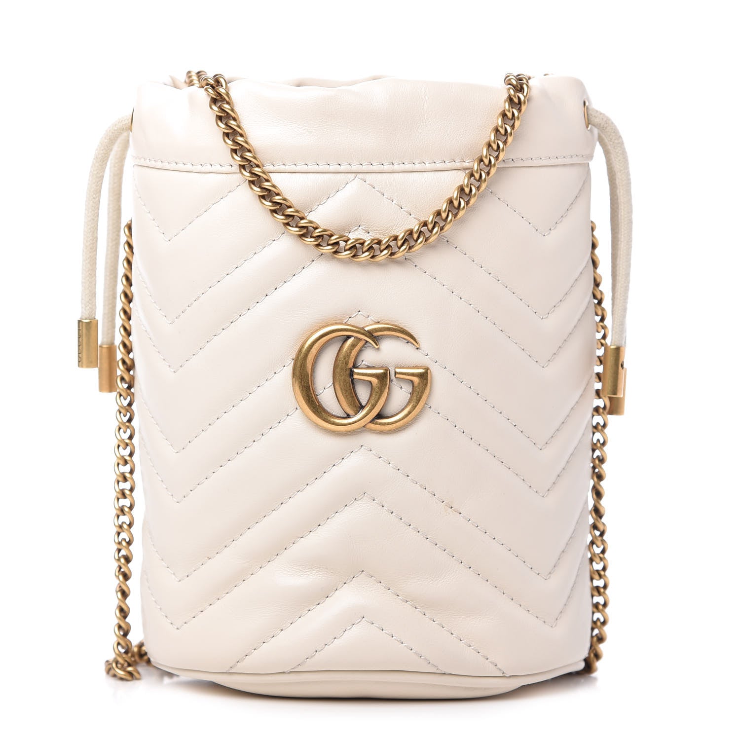 Gucci Calfskin Matelasse Mini GG Marmont 2.0 Bucket Bag White 1 of 10