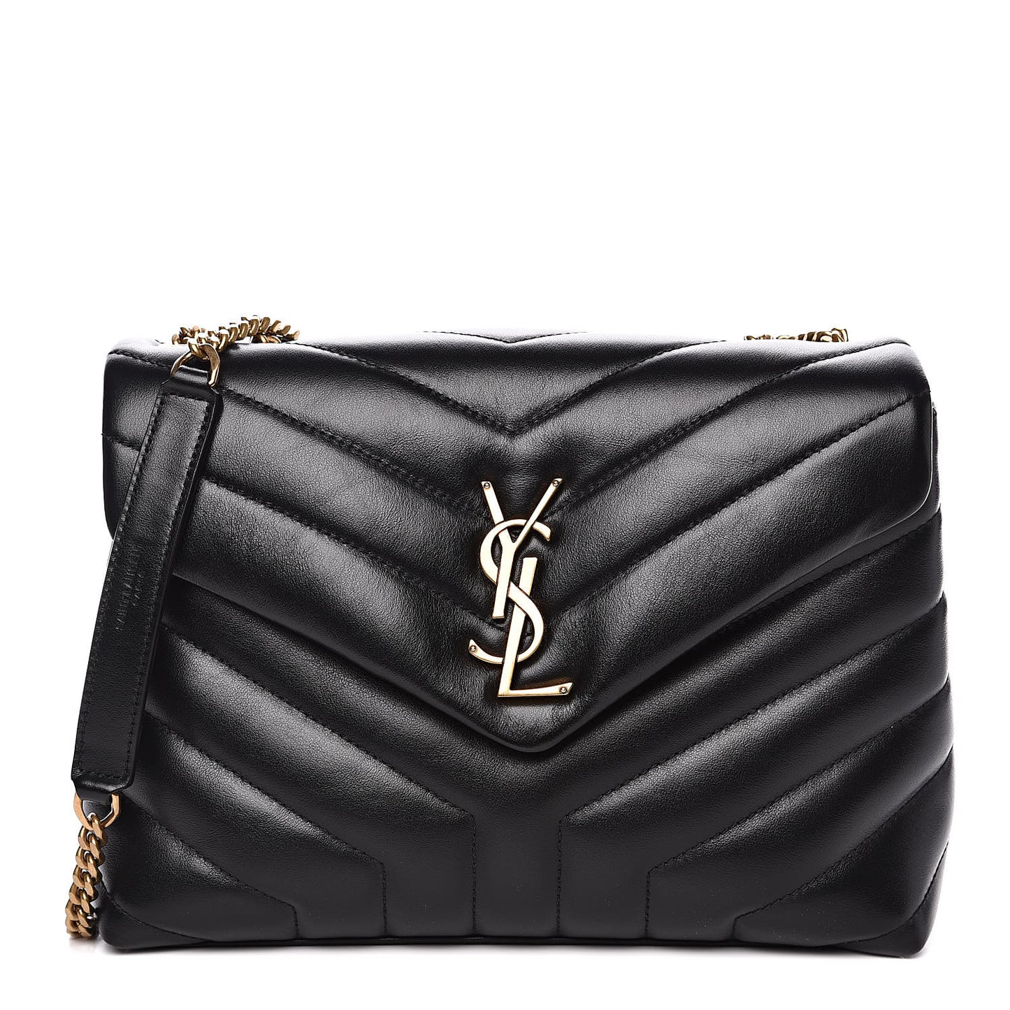 Calfskin Y Quilted Monogram Small Loulou Chain Satchel Black