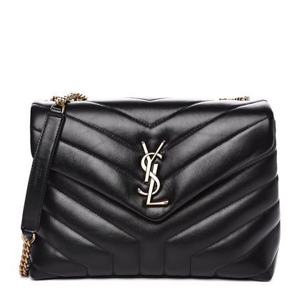 Saint Laurent Calfskin Y Quilted Monogram Small Loulou Chain Satchel Black 1 of 9