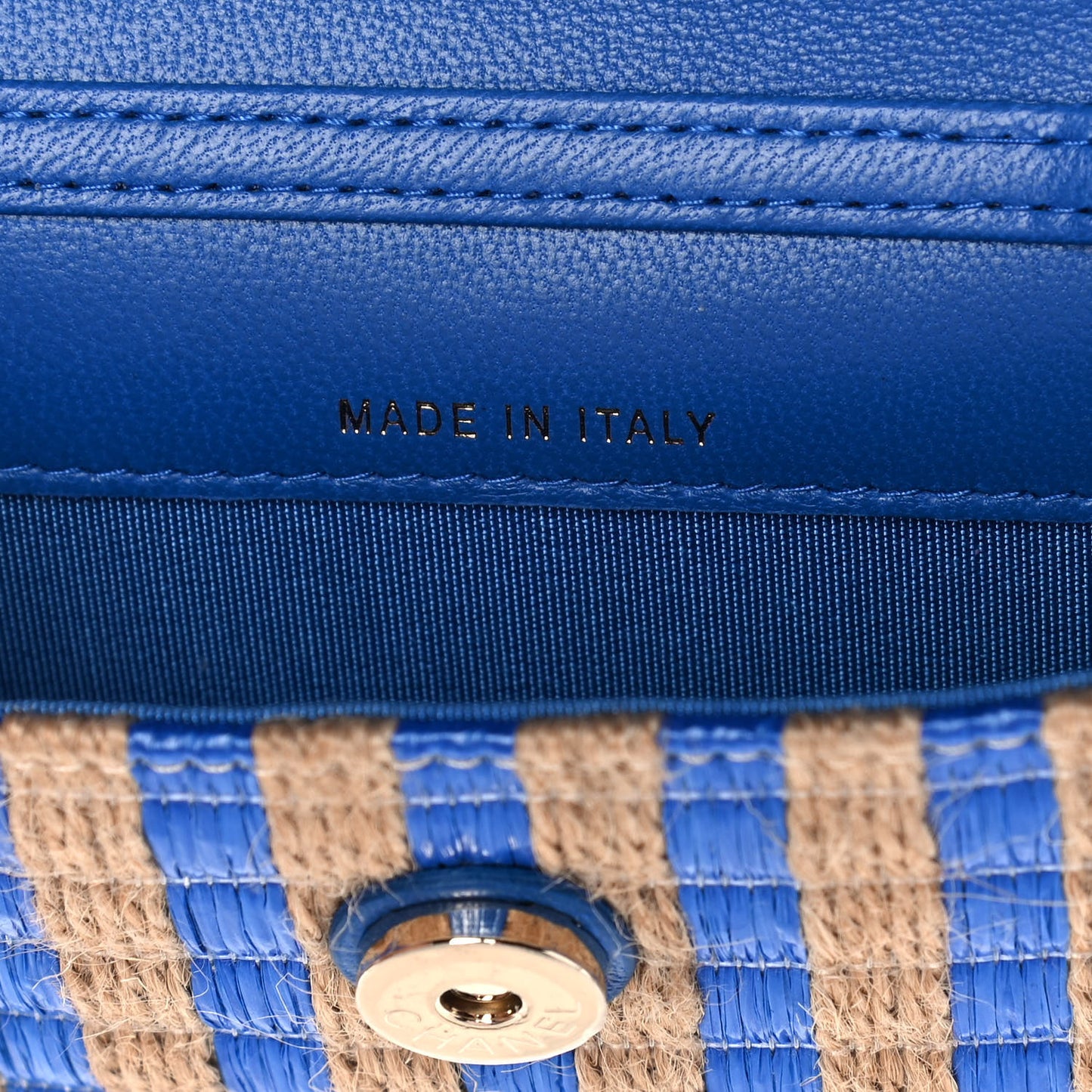 Raffia Jute Striped Belt Bag Blue Beige