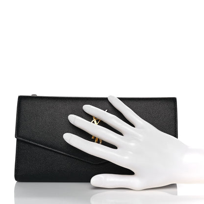 Saint Laurent Grain De Poudre Embossed Monogram Uptown Large Wallet Black 2 of 10