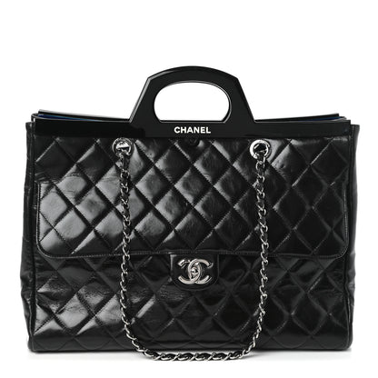 Chanel Glazed Calfskin Quilted Large CC Delivery Tote Black 1 of 10