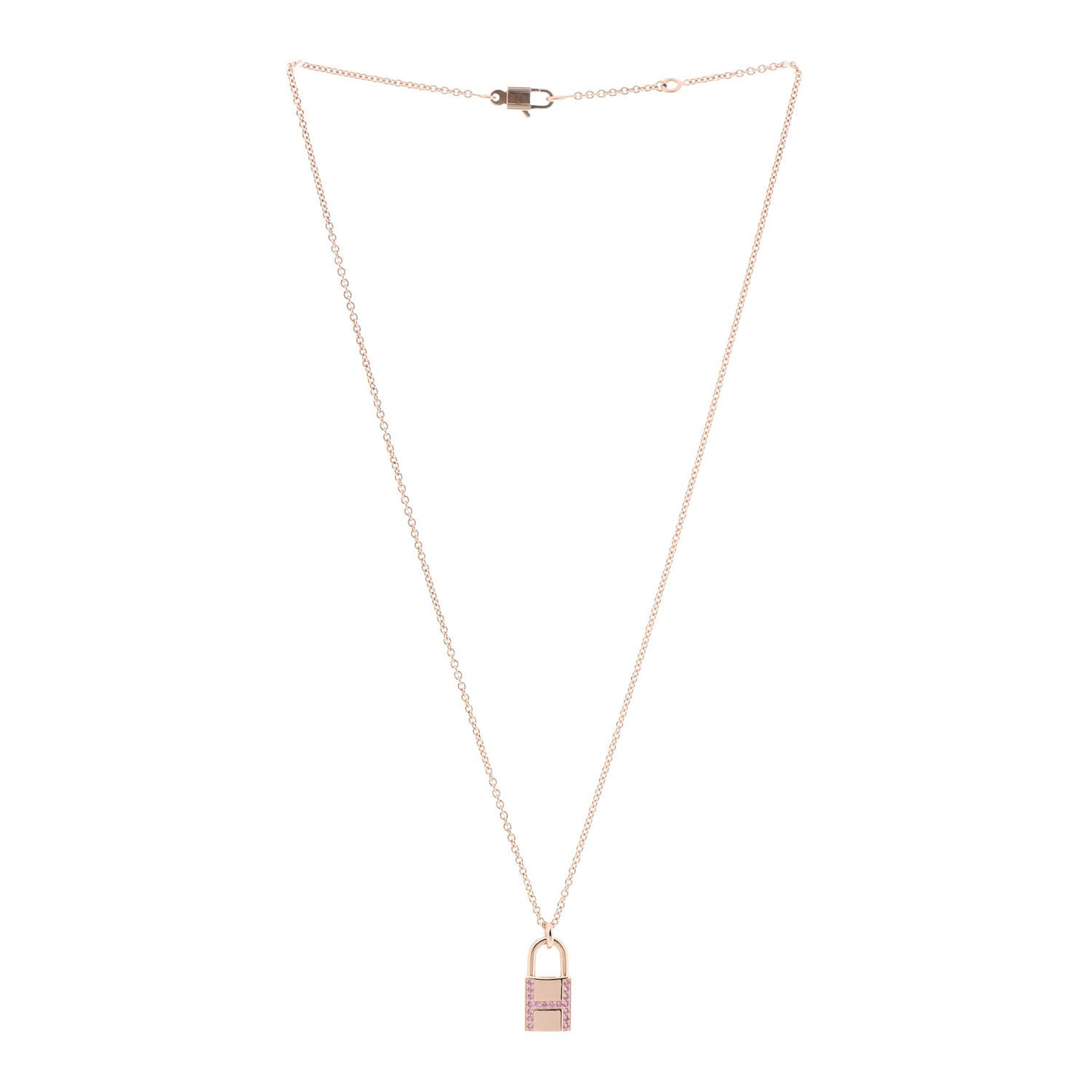 18K Rose Gold Pink Sapphire Amulettes Cadenas Pendant Necklace