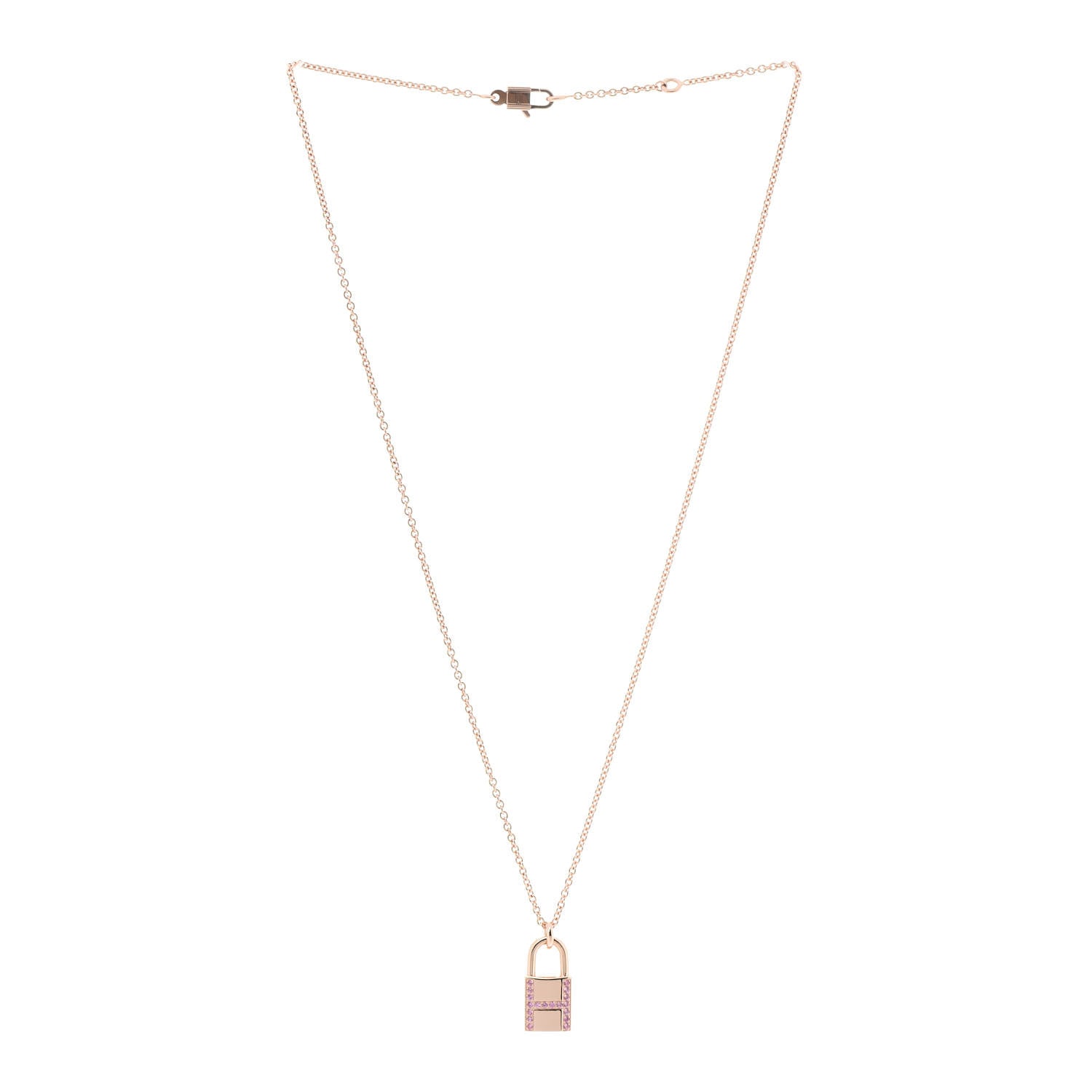 Hermes 18K Rose Gold Pink Sapphire Amulettes Cadenas Pendant Necklace 3 of 4
