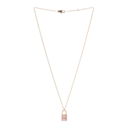 Hermes 18K Rose Gold Pink Sapphire Amulettes Cadenas Pendant Necklace 3 of 4