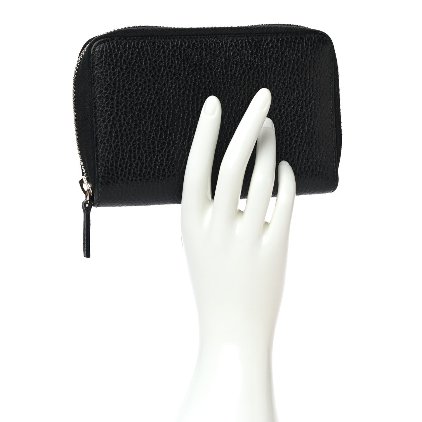 Pebbled Calfskin Zip Around Wallet Black