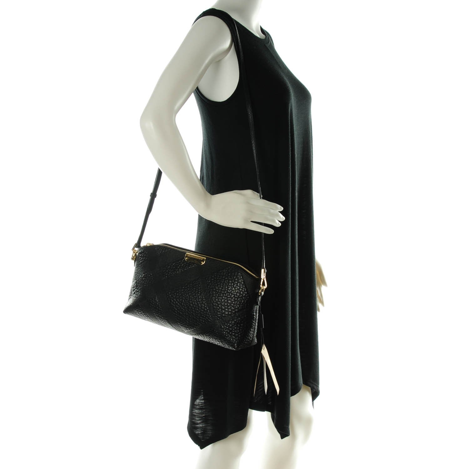 Burberry Signature Grain Calfskin Check Embossed Small Chichester Crossbody Clutch Bag Black 2 of 8