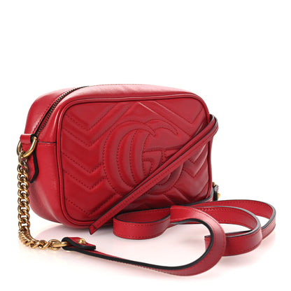 Gucci Calfskin Matelasse Mini GG Marmont Chain Shoulder Bag Hibiscus Red 3 of 12