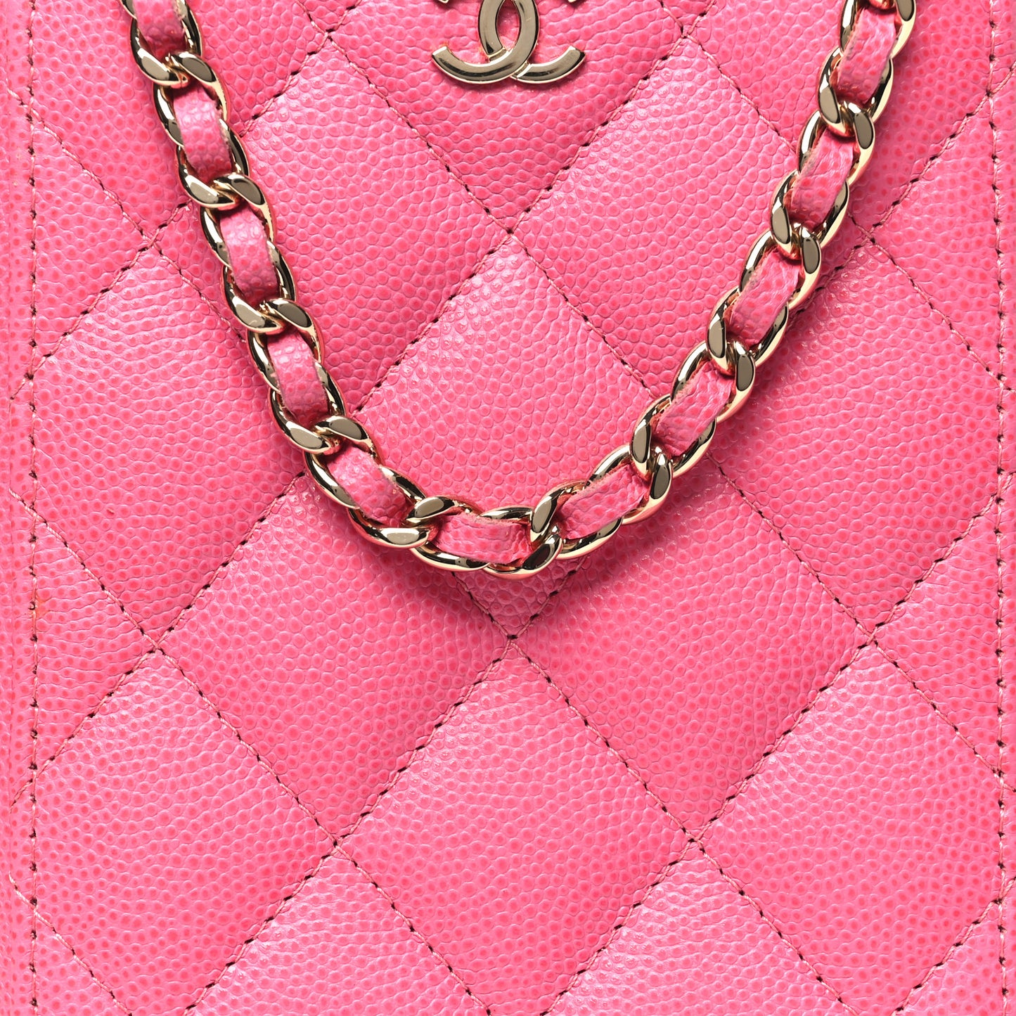 Caviar Quilted Phone Holder Wallet On Chain WOC Pink