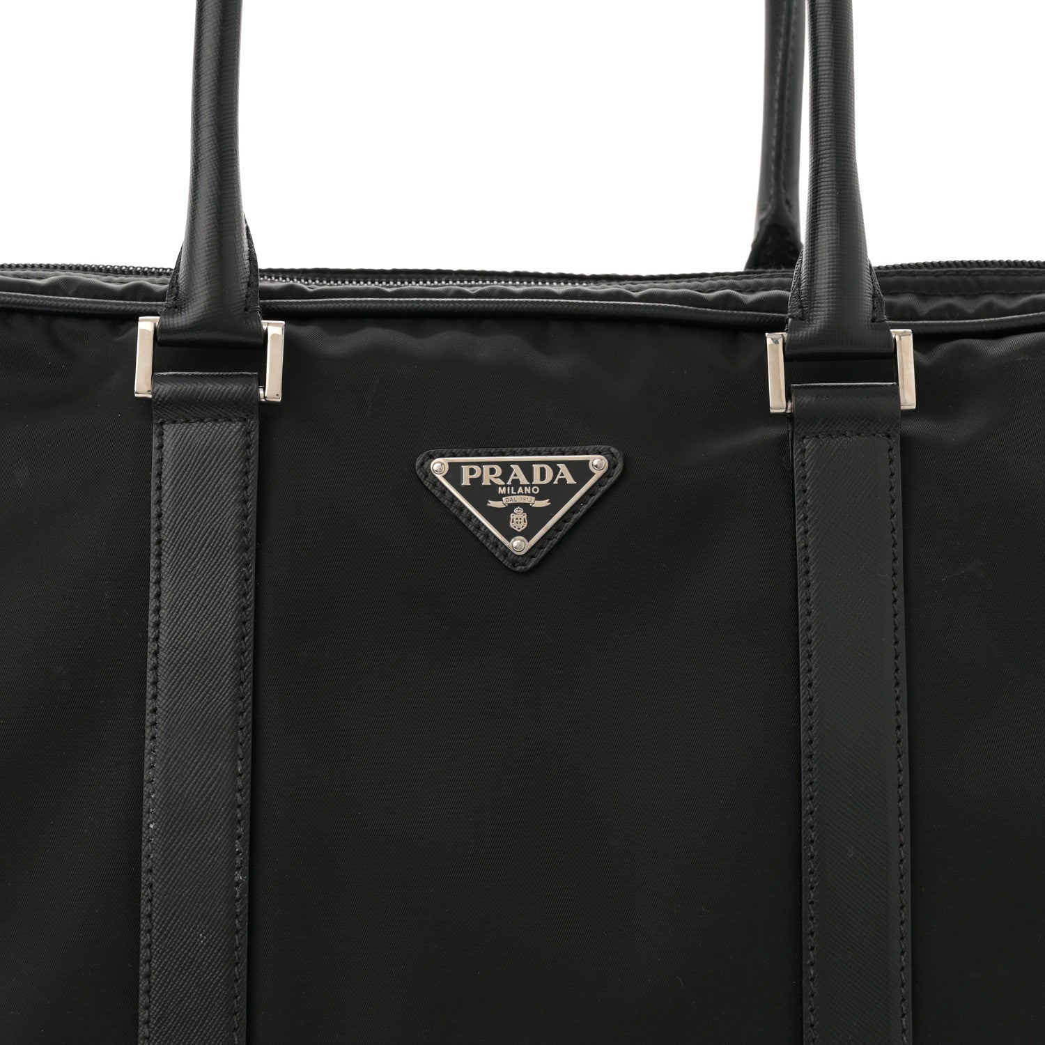 Prada Tessuto Nylon Saffiano Metal Triangle Logo Work Bag Black 8 of 14