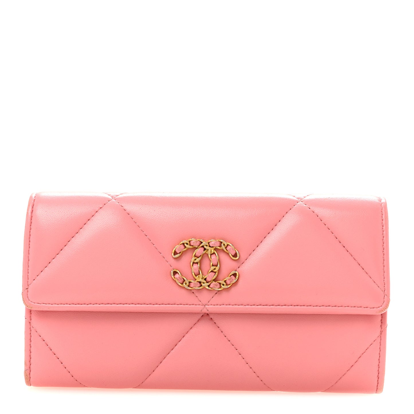 Lambskin Quilted Chanel 19 Flap Wallet Coral Pink