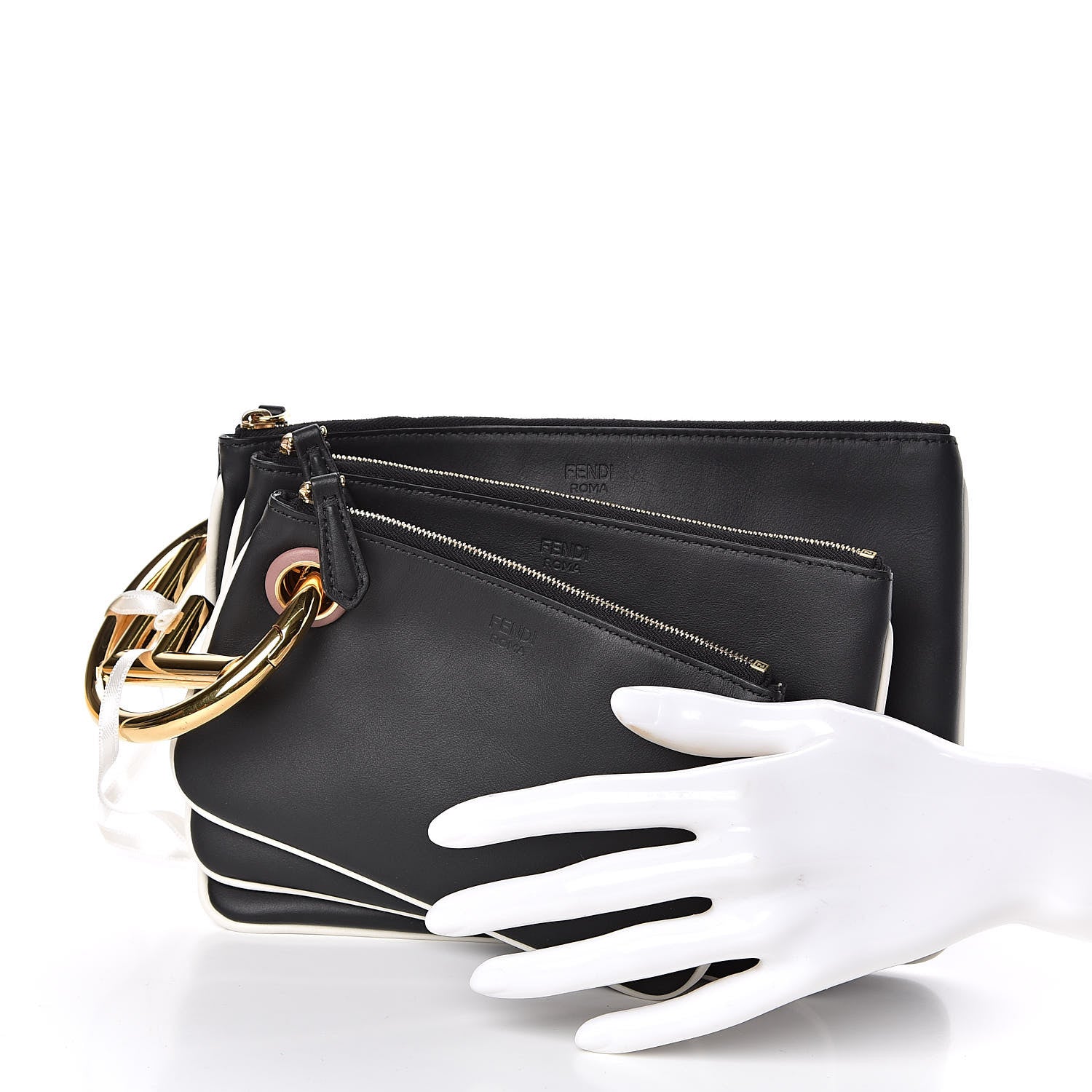Fendi Vitello Century Opaco F is Fendi Bi-Color Triplette Pouch Set Black 2 of 10