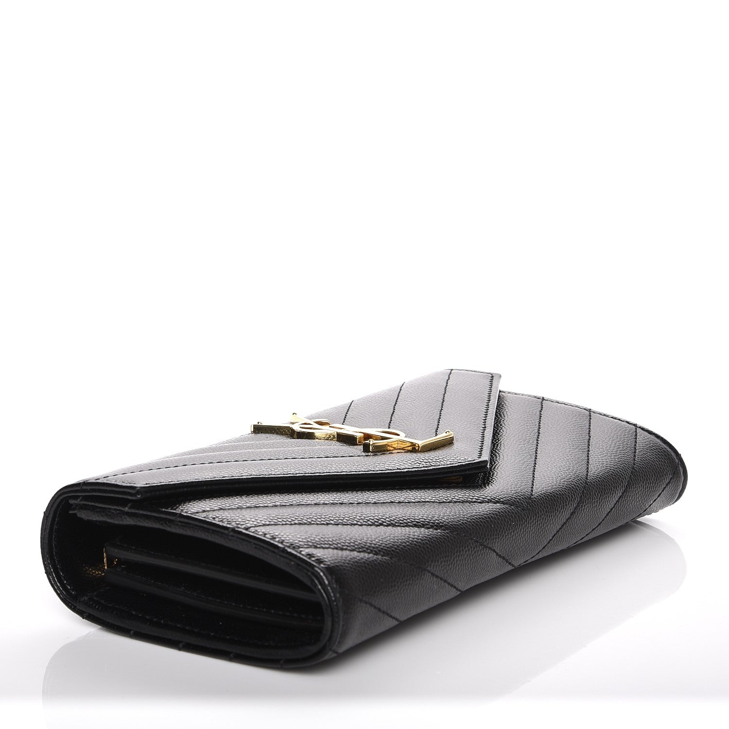 Saint Laurent Grain De Poudre Matelasse Chevron Monogram Flap Wallet Black 5 of 7