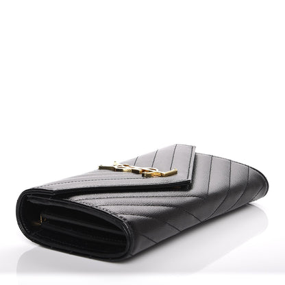 Saint Laurent Grain De Poudre Matelasse Chevron Monogram Flap Wallet Black 5 of 7