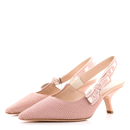 Christian Dior Laminated Cotton Ribbon Embroidered J'Adior Slingback 65mm Pumps 37.5 Rose Des Ve 3 of 9