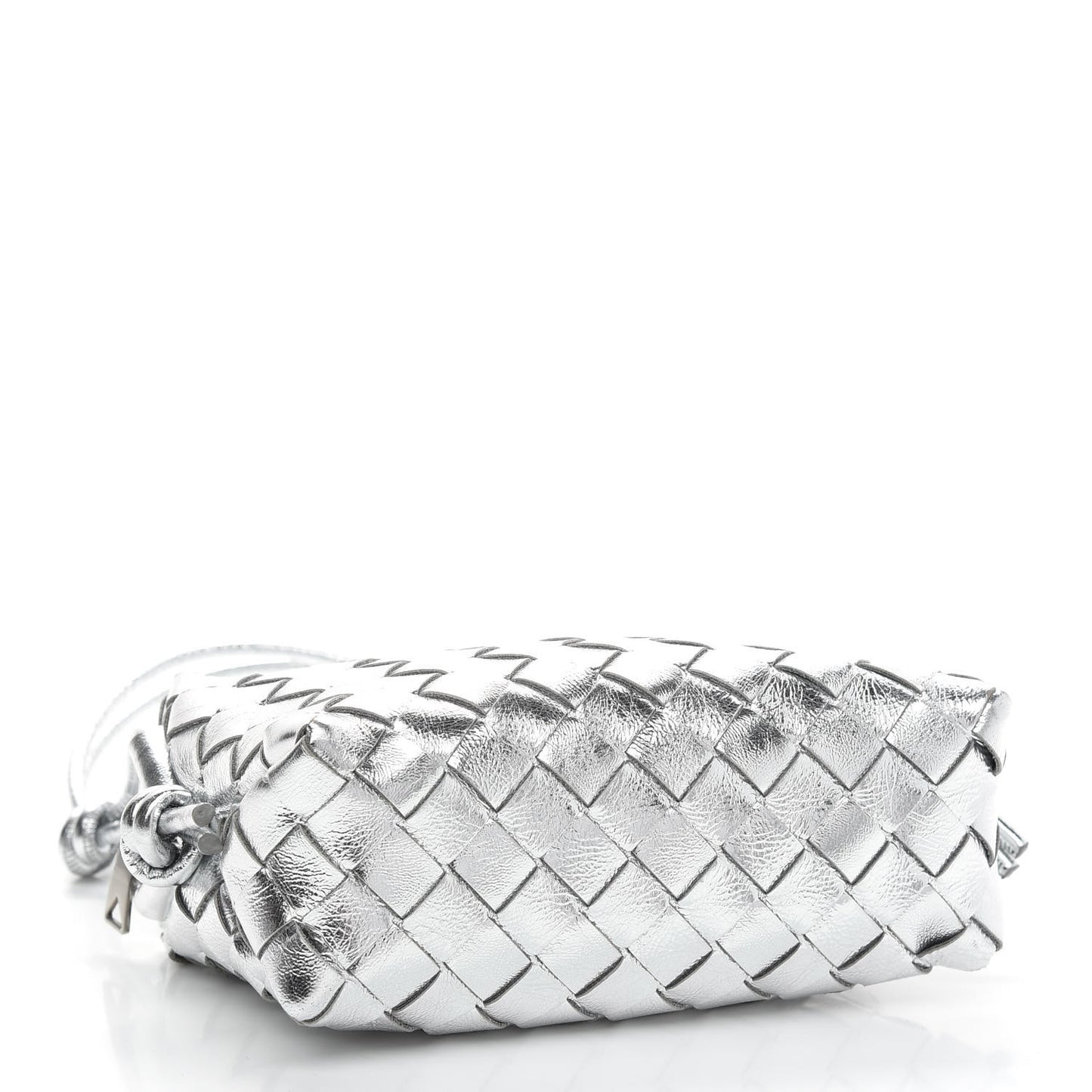 Metallic Calfskin Intrecciato Mini Loop Camera Bag Silver