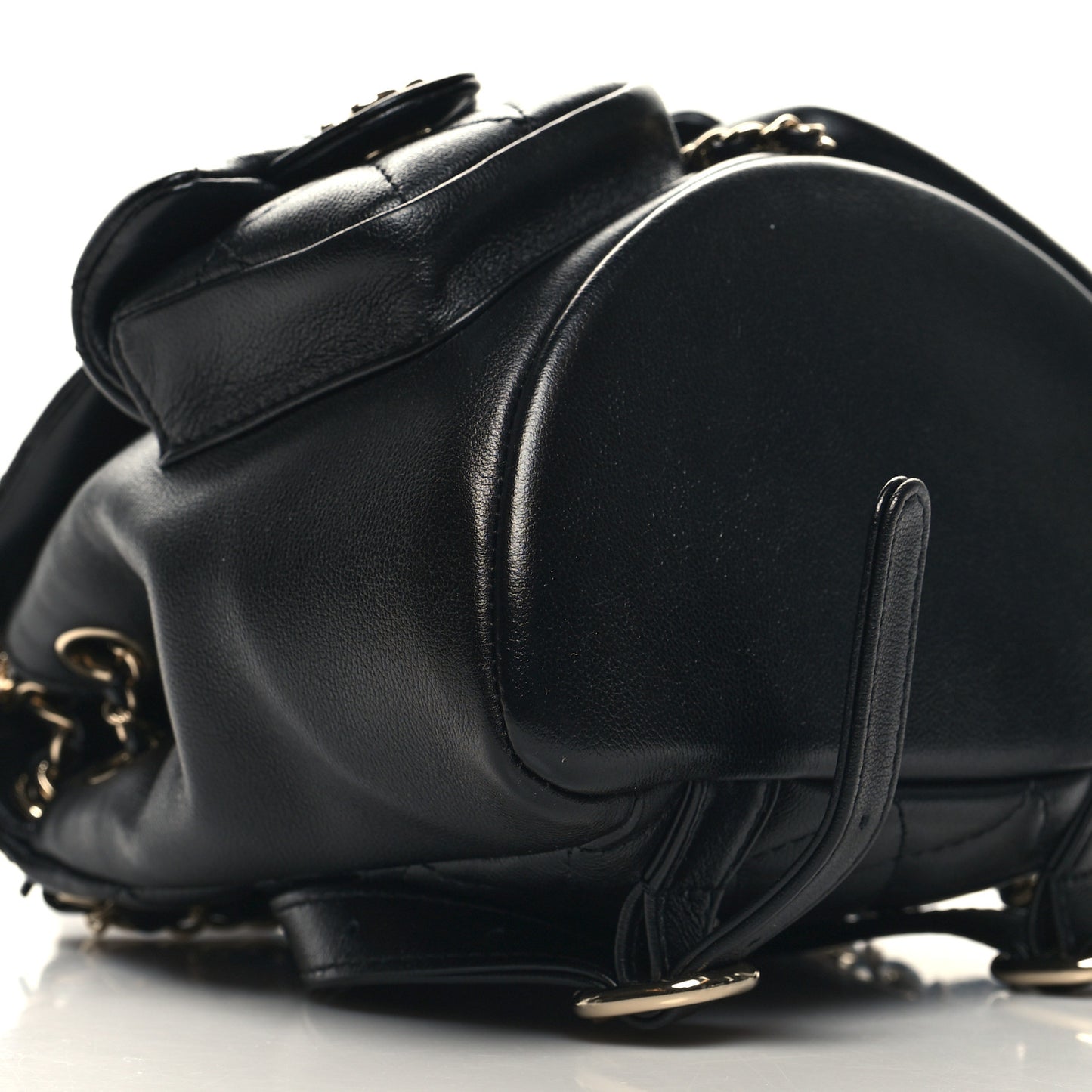 Calfskin Quilted Mini Duma Pockets Drawstring Backpack Black