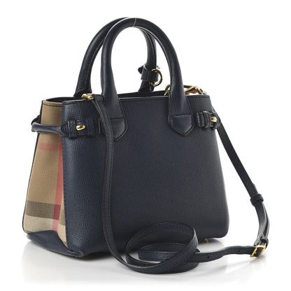 Burberry Grainy Calfskin House Check Baby Banner Tote Ink Blue 3 of 9