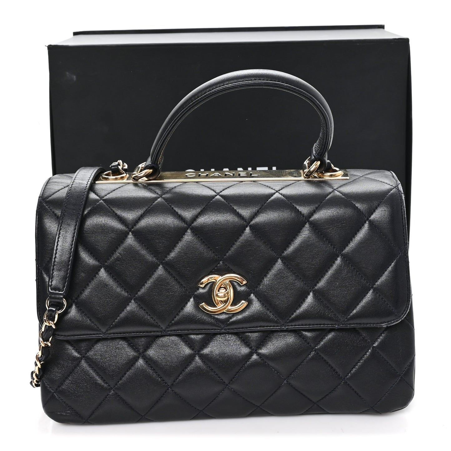 Lambskin Quilted Medium Trendy CC Flap Dual Handle Bag Black