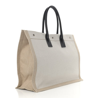 Saint Laurent Linen Calfskin Rive Gauche Tote Optic White 3 of 12